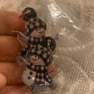 Black & White Plaid Snowman Earrings - Cute Winter Dangle